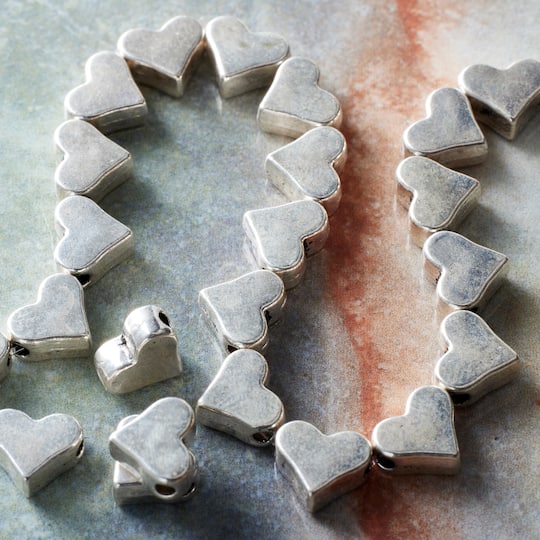 12 Pack: Silver Metal Heart Beads, 6mm by Bead Landing™